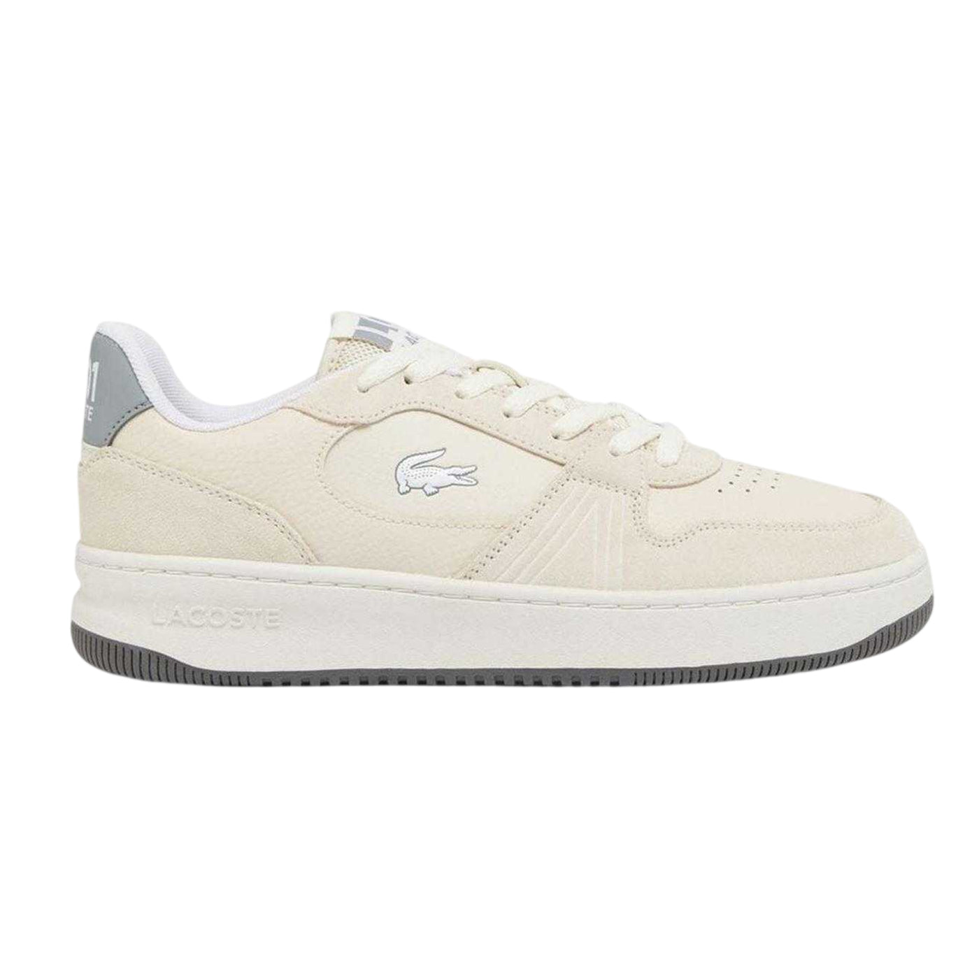 White-Grey - Side - Lacoste Mens L001 Logo Suede Flat Trainers