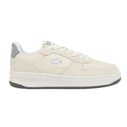 White-Grey - Side - Lacoste Mens L001 Logo Suede Flat Trainers