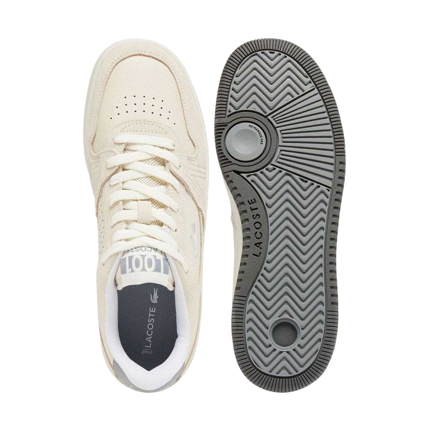White-Grey - Lifestyle - Lacoste Mens L001 Logo Suede Flat Trainers
