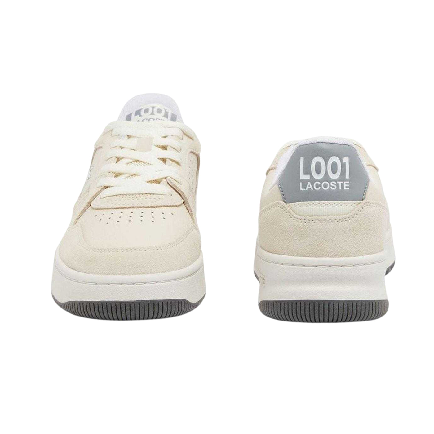 White-Grey - Pack Shot - Lacoste Mens L001 Logo Suede Flat Trainers