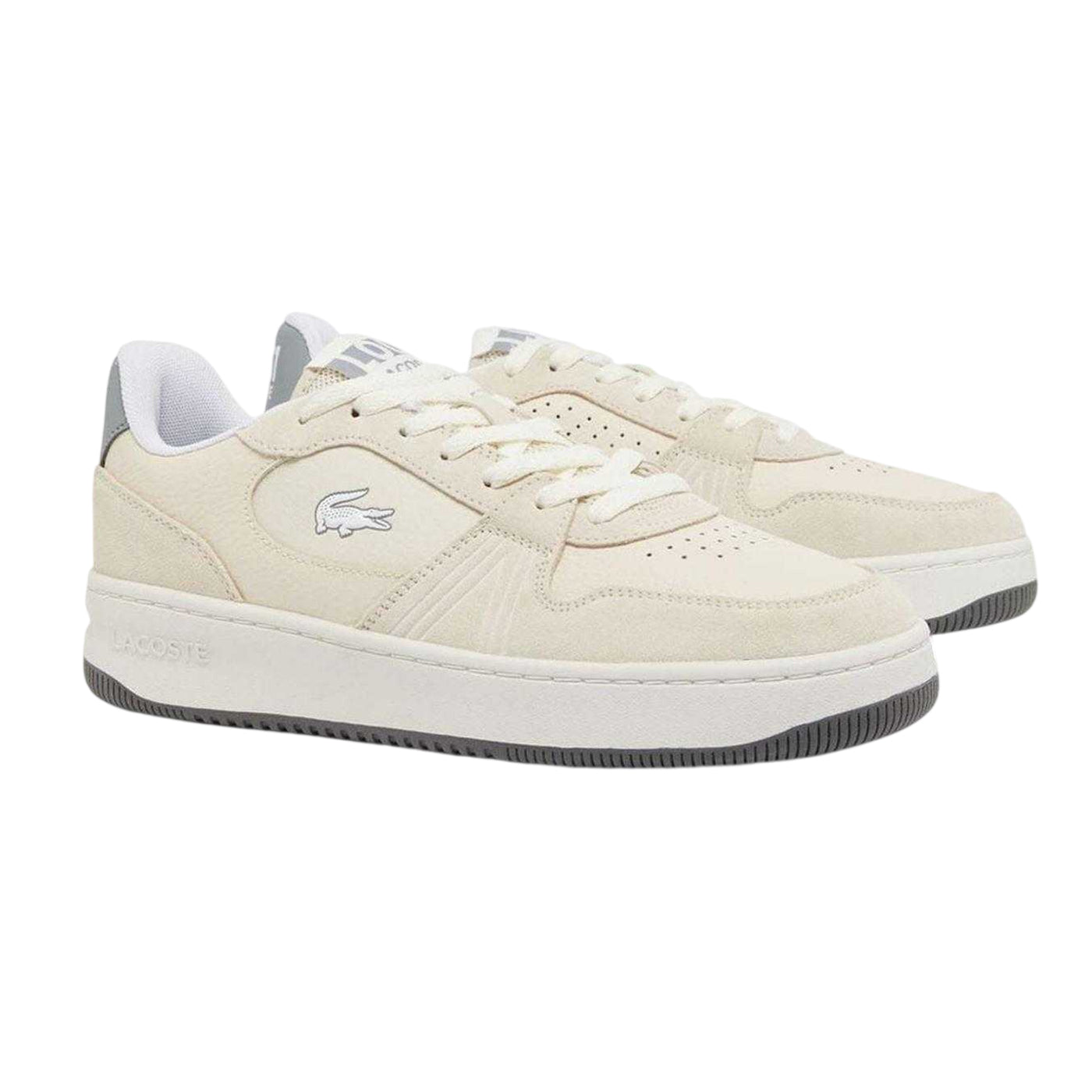 White-Grey - Front - Lacoste Mens L001 Logo Suede Flat Trainers