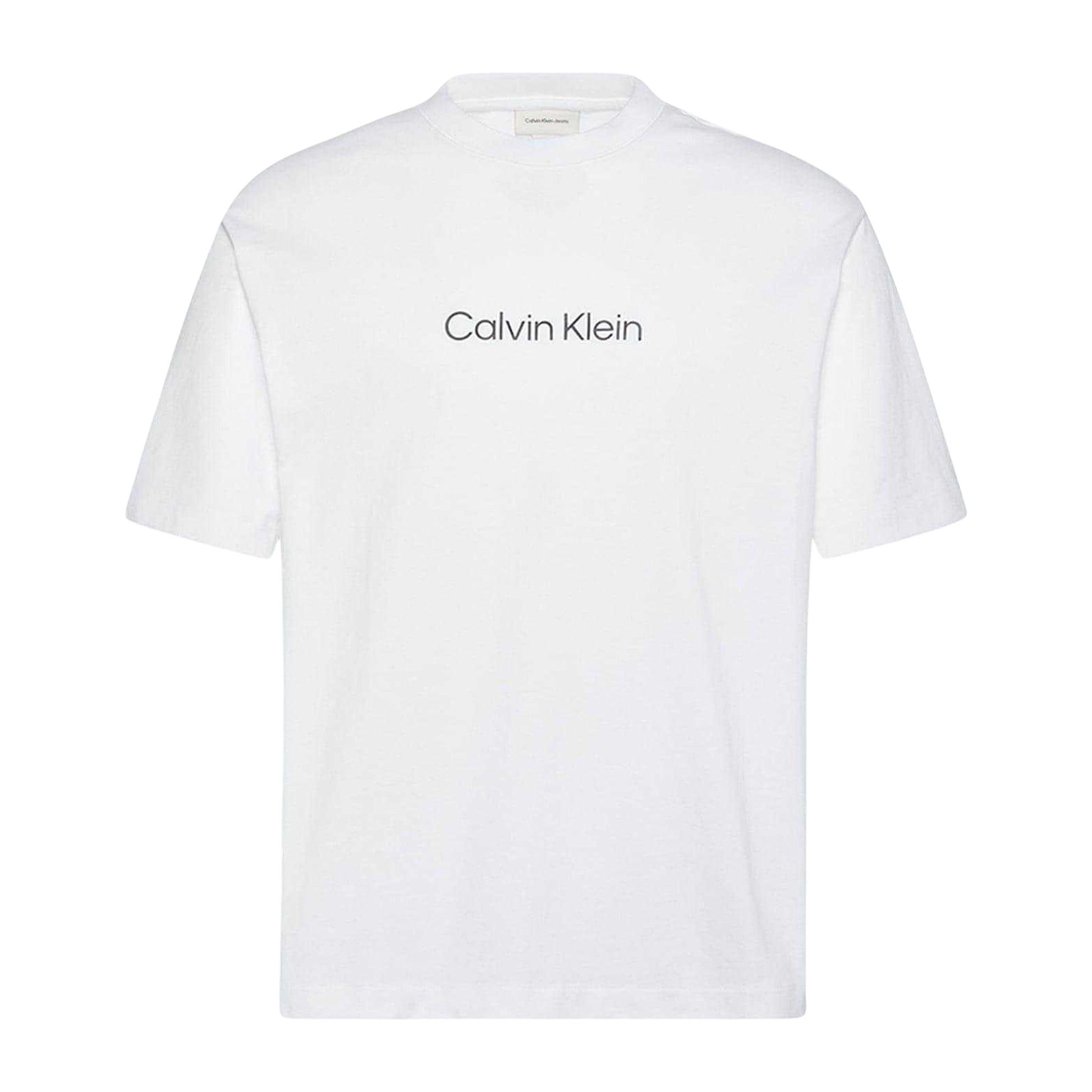 White - Front - Calvin Klein Mens Crew Neck Oversized T-Shirt