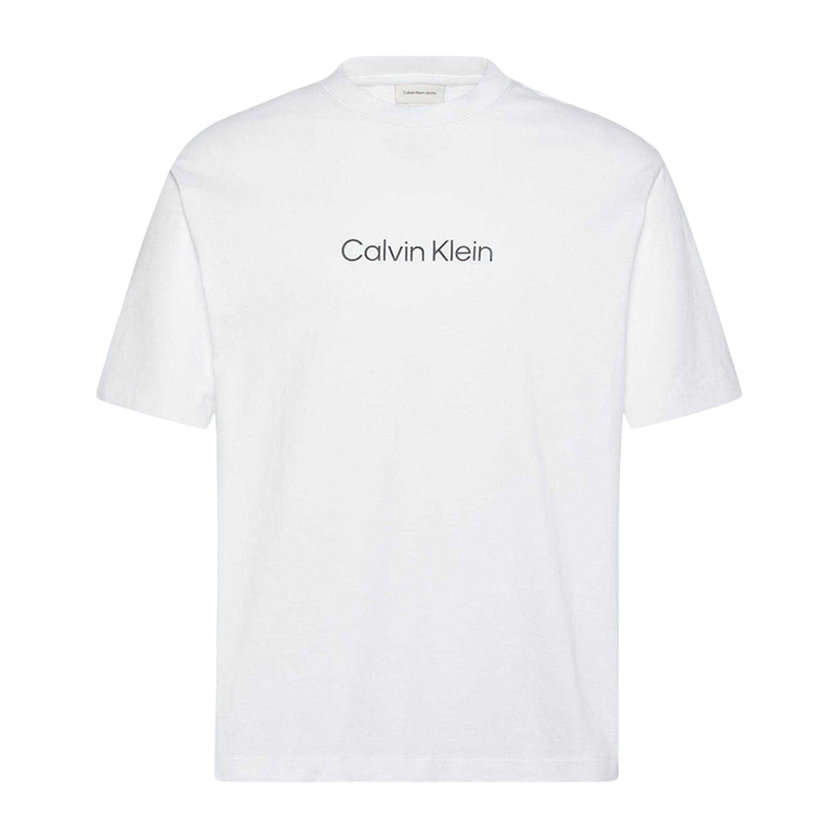 White - Front - Calvin Klein Mens Crew Neck Oversized T-Shirt