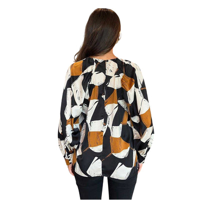 Black-White-Brown - Back - AX Paris Womens-Ladies Geometric Polyester Blouse