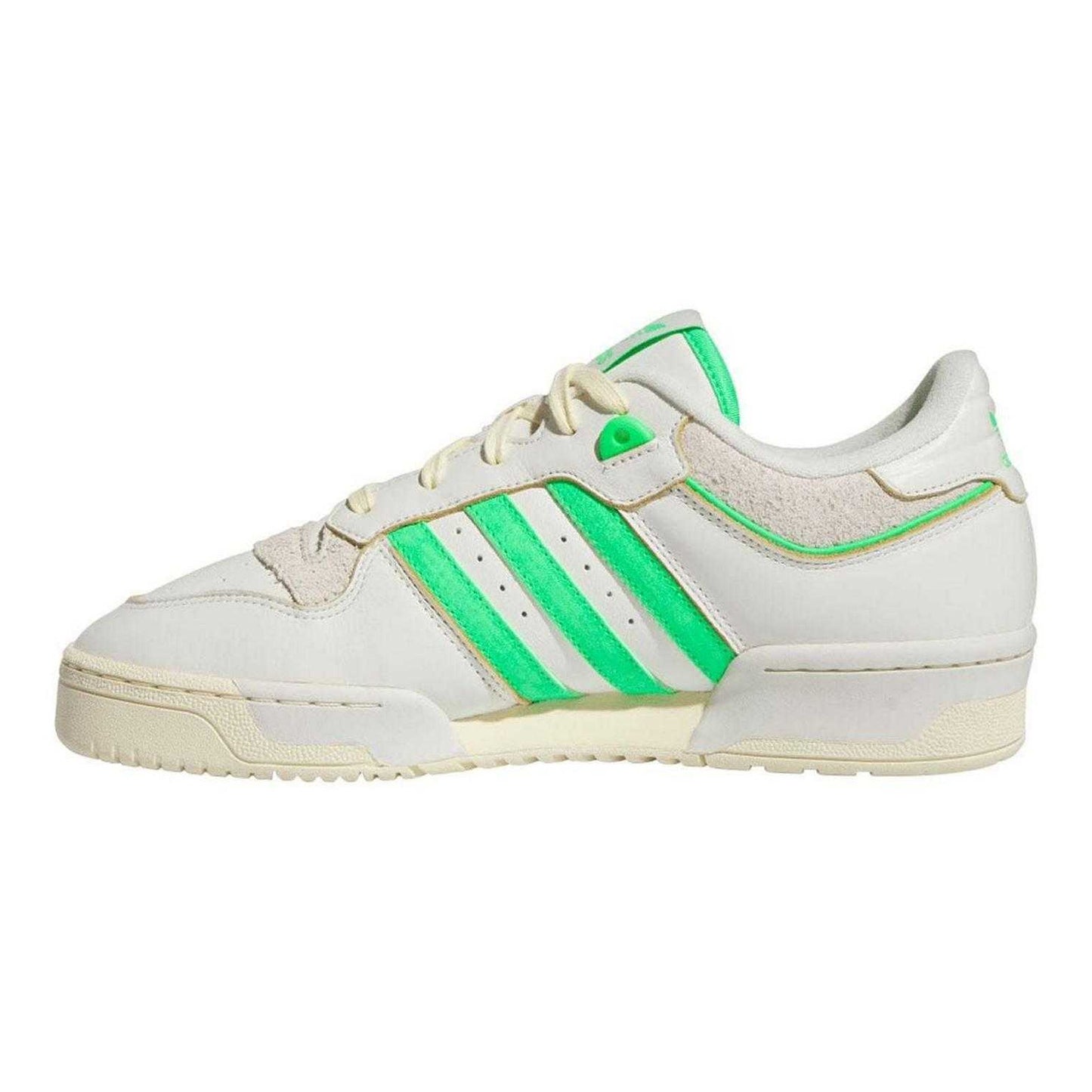 White-Neon Green - Side - Adidas Mens Rivalry Leather Cupsole Trainers