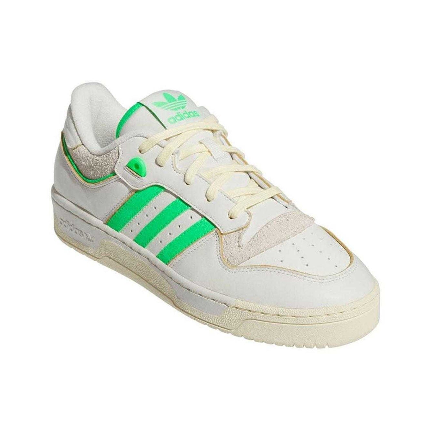 White-Neon Green - Front - Adidas Mens Rivalry Leather Cupsole Trainers