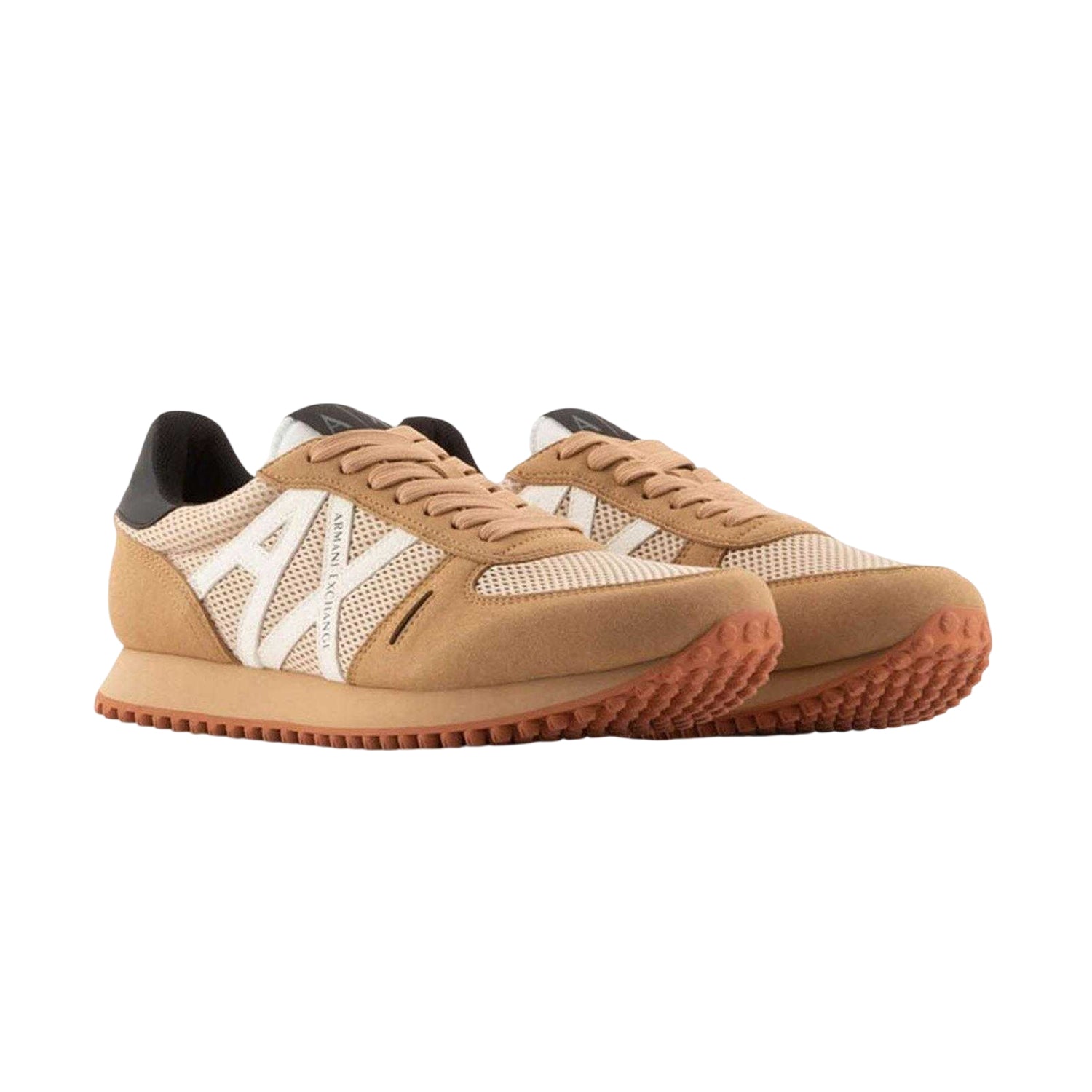 Tan - Front - Armani Exchange Mens AX Suede Trainers