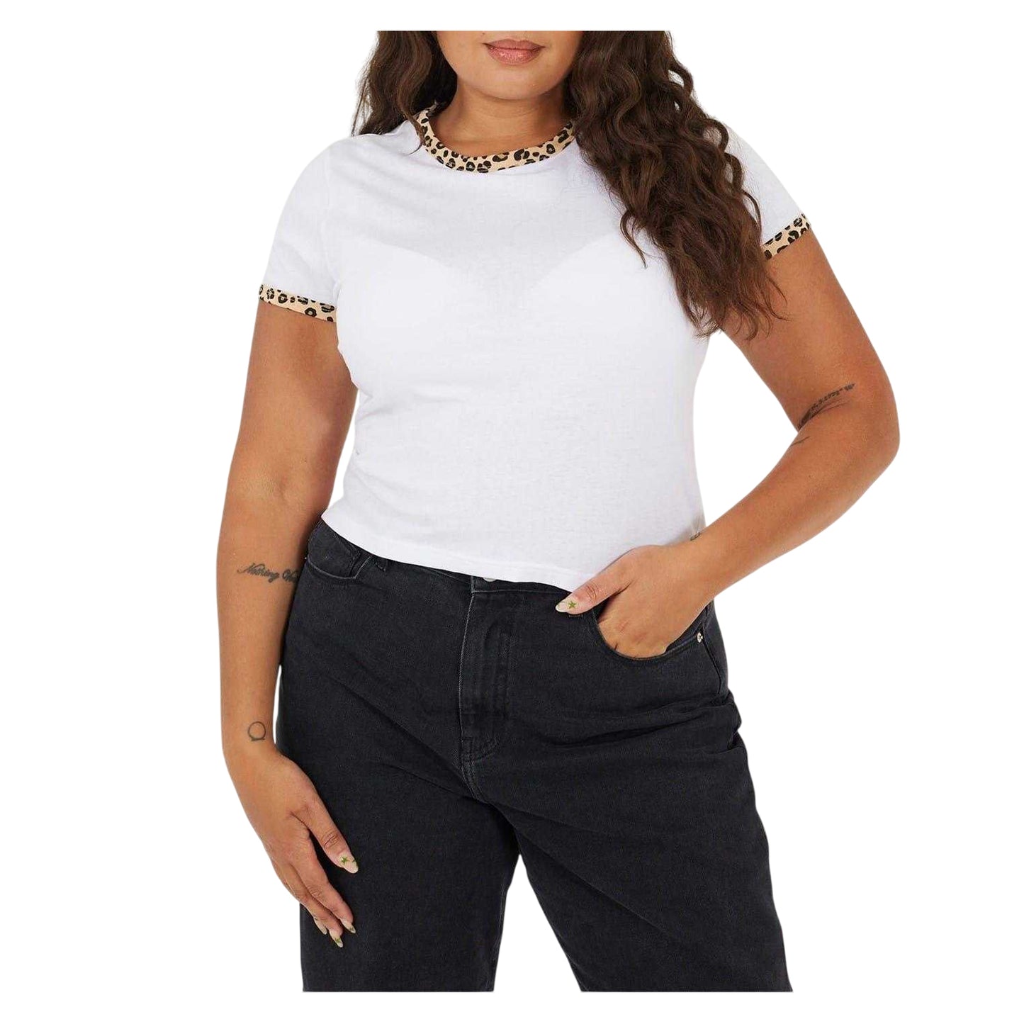 White-Leopard - Front - Brave Soul Womens-Ladies Leopard Print Plus T-Shirt