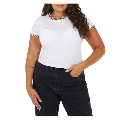 White-Leopard - Front - Brave Soul Womens-Ladies Leopard Print Plus T-Shirt