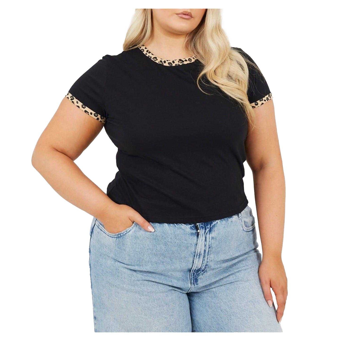 Black-Leopard - Front - Brave Soul Womens-Ladies Leopard Print Plus T-Shirt