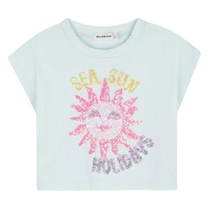 Light Green - Front - Billieblush Girls Sequin Regular T-Shirt