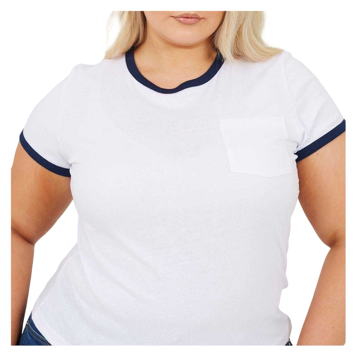 White-Navy - Side - Brave Soul Womens-Ladies Contrast Detail Plus T-Shirt