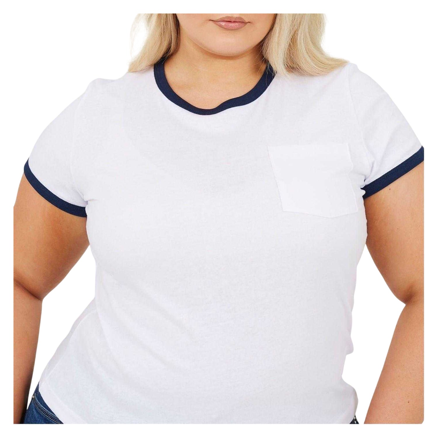 White-Navy - Side - Brave Soul Womens-Ladies Contrast Detail Plus T-Shirt