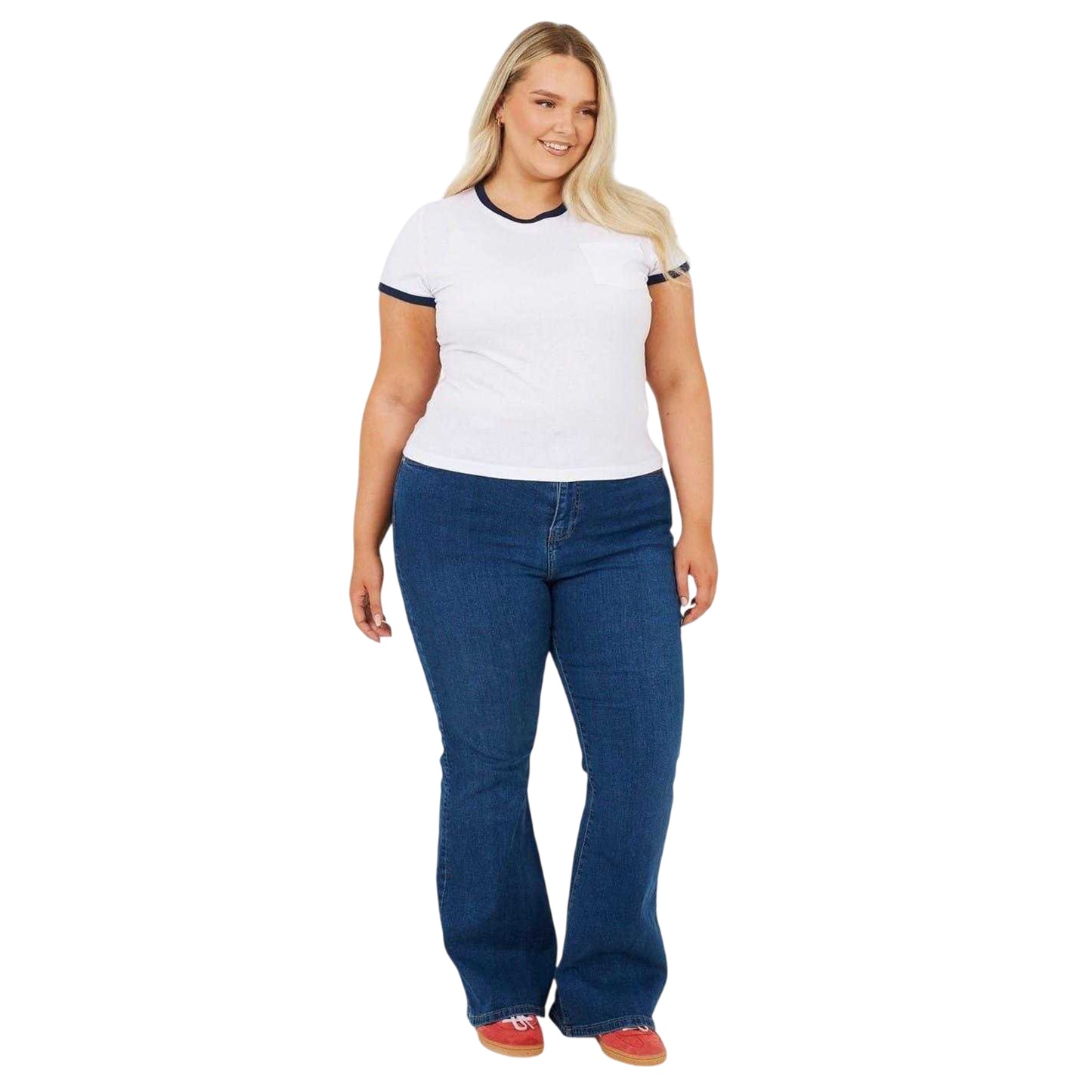 White-Navy - Lifestyle - Brave Soul Womens-Ladies Contrast Detail Plus T-Shirt