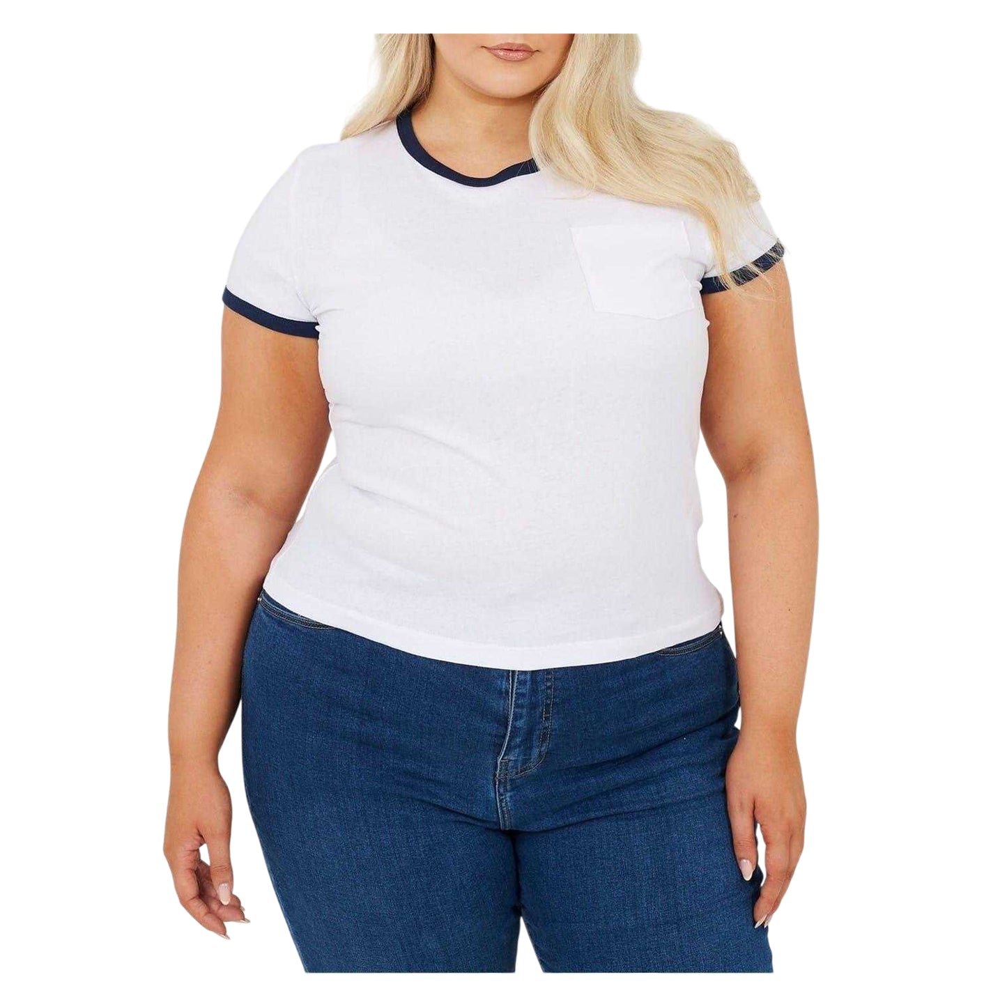 White-Navy - Front - Brave Soul Womens-Ladies Contrast Detail Plus T-Shirt