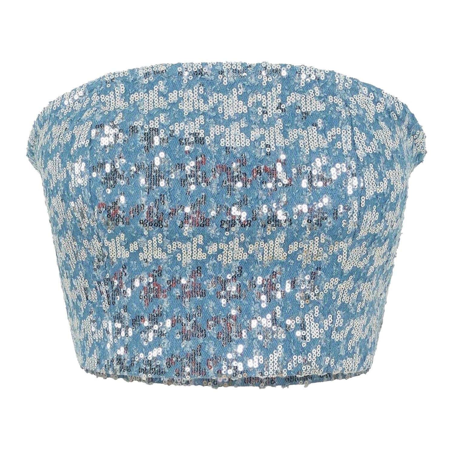 Blue - Front - AmyLynn Womens-Ladies Sequin Denim Tube Top