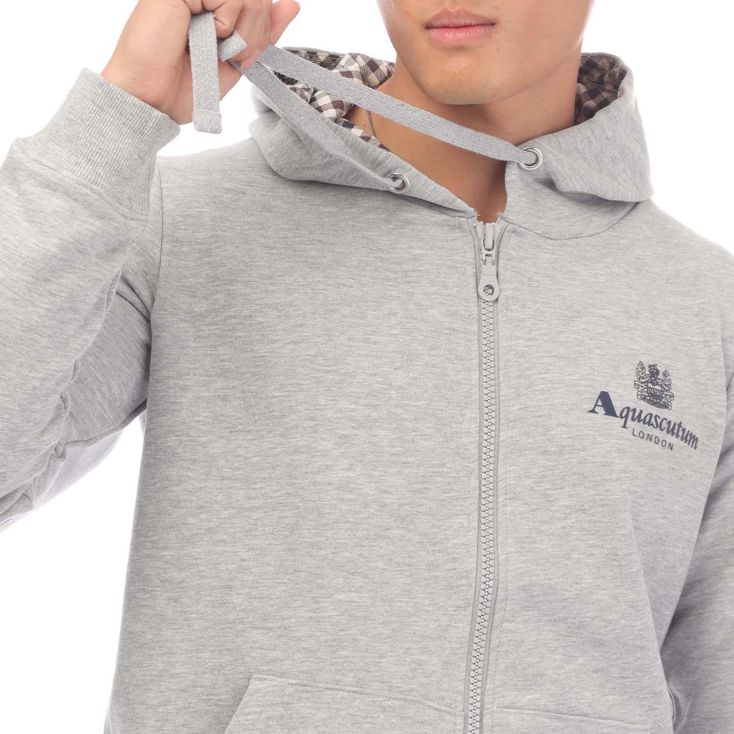 Grey - Side - Aquascutum Mens Full Zip Hoodie
