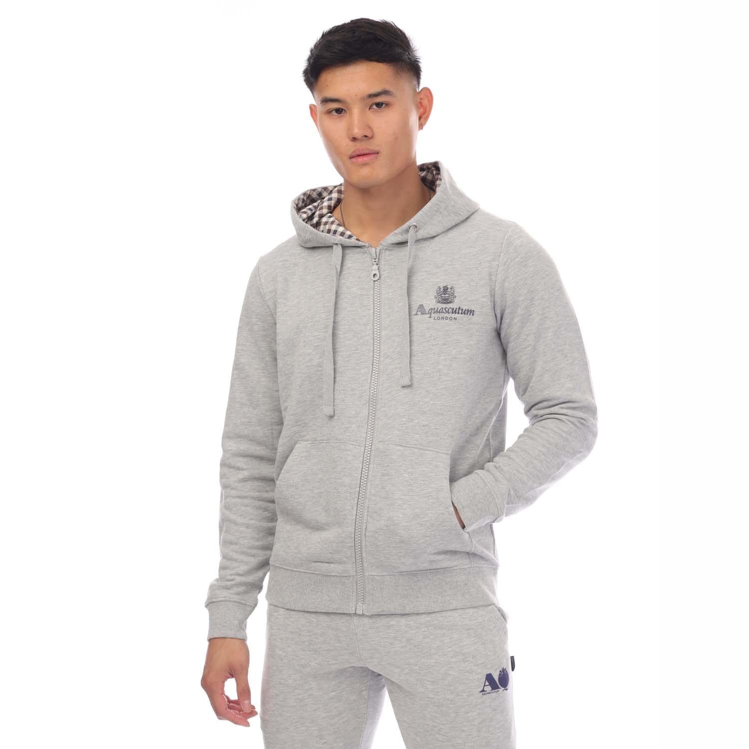 Grey - Front - Aquascutum Mens Full Zip Hoodie