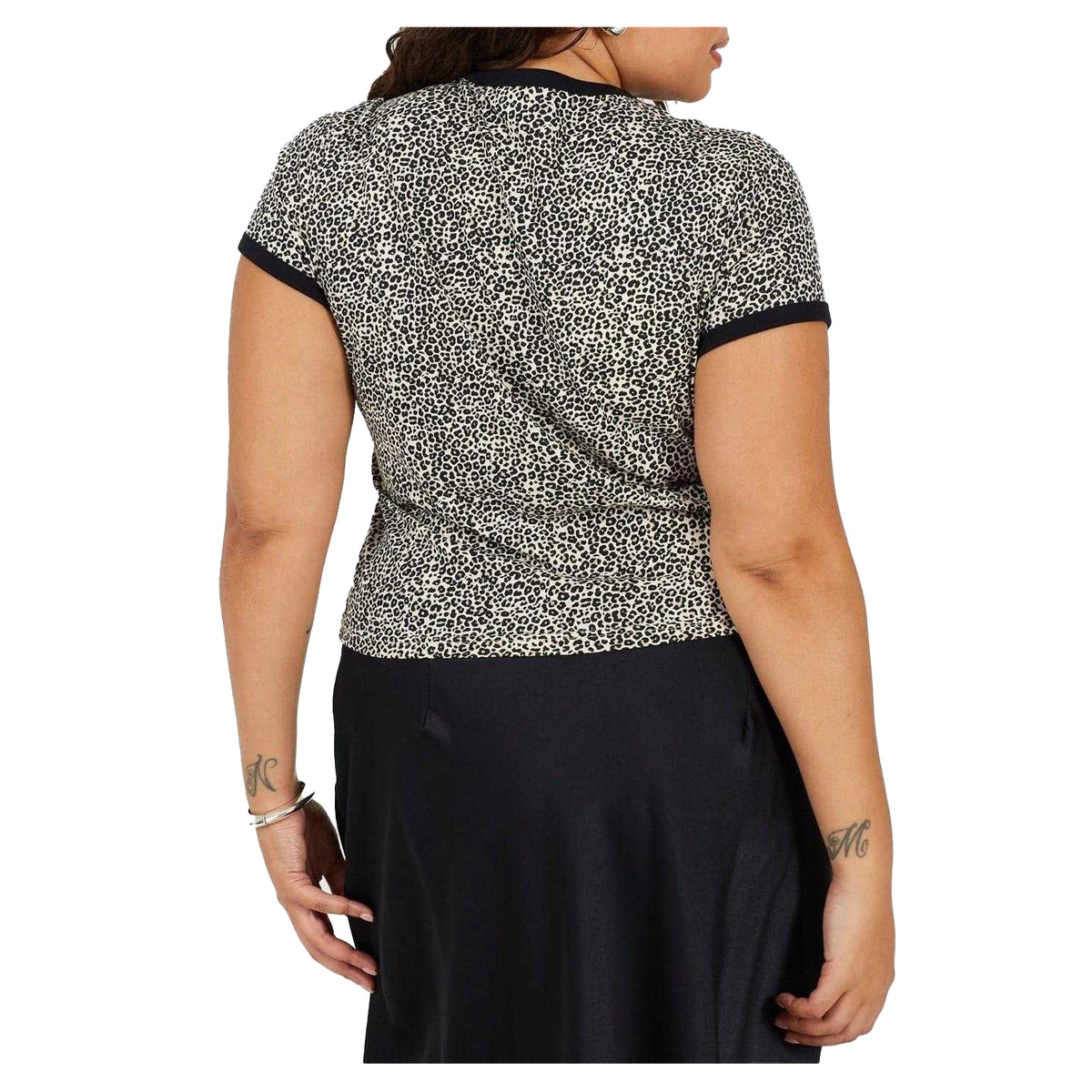 Leopard-Black - Back - Brave Soul Womens-Ladies Leopard Print Cropped Plus T-Shirt
