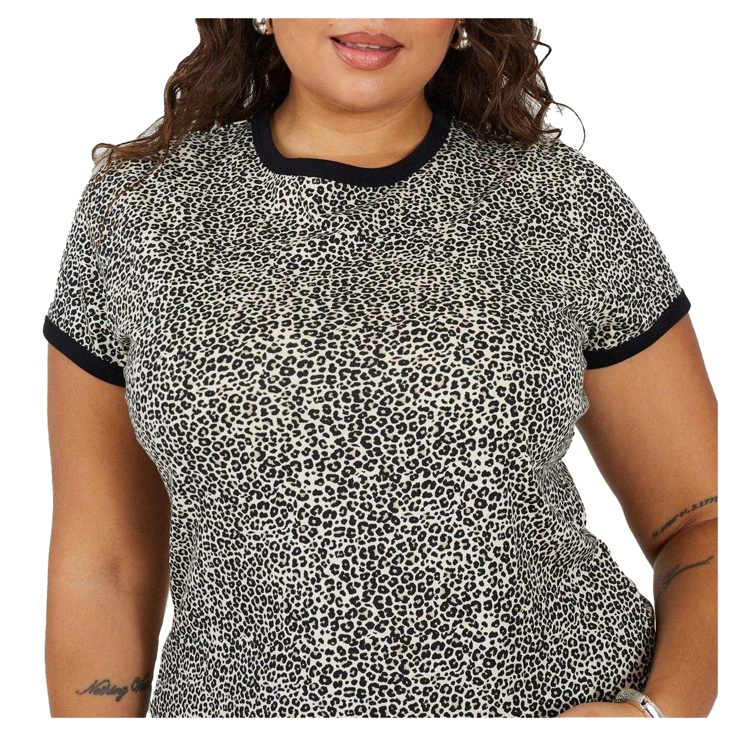 Leopard-Black - Side - Brave Soul Womens-Ladies Leopard Print Cropped Plus T-Shirt