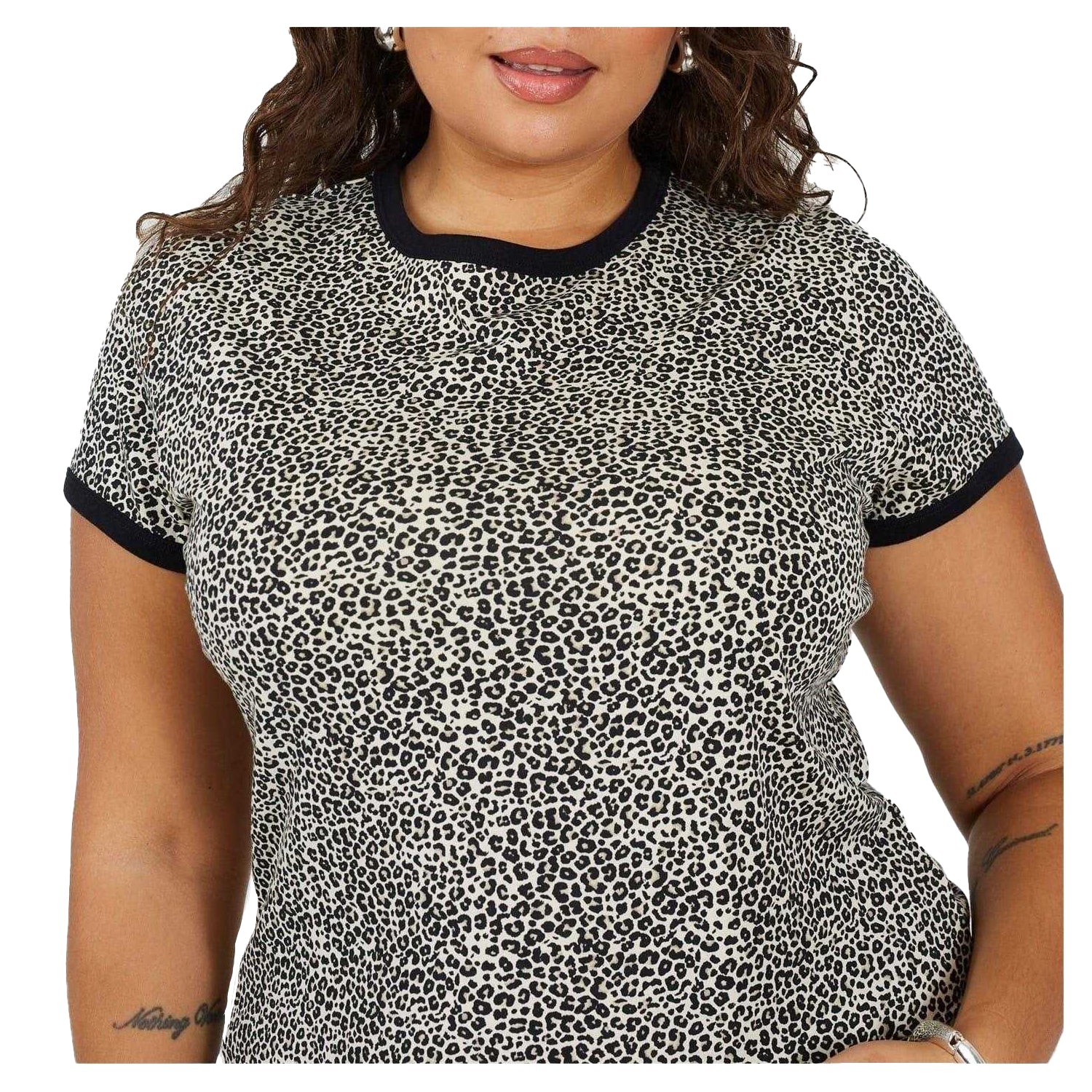 Leopard-Black - Side - Brave Soul Womens-Ladies Leopard Print Cropped Plus T-Shirt