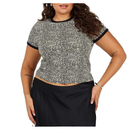 Leopard-Black - Front - Brave Soul Womens-Ladies Leopard Print Cropped Plus T-Shirt