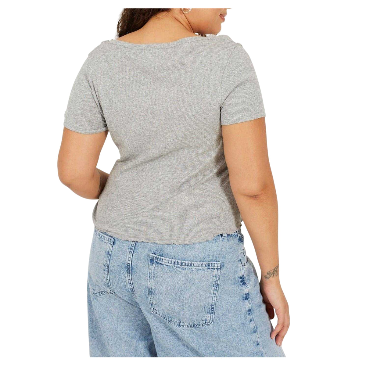 Grey Marl - Back - Brave Soul Womens-Ladies Ribbed Plus T-Shirt