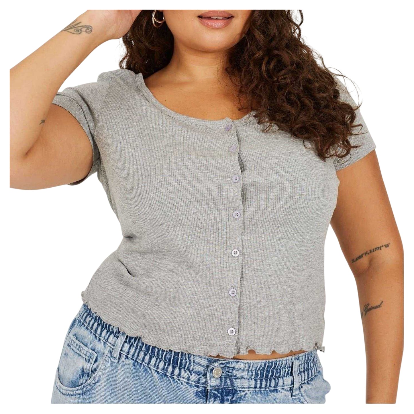 Grey Marl - Side - Brave Soul Womens-Ladies Ribbed Plus T-Shirt