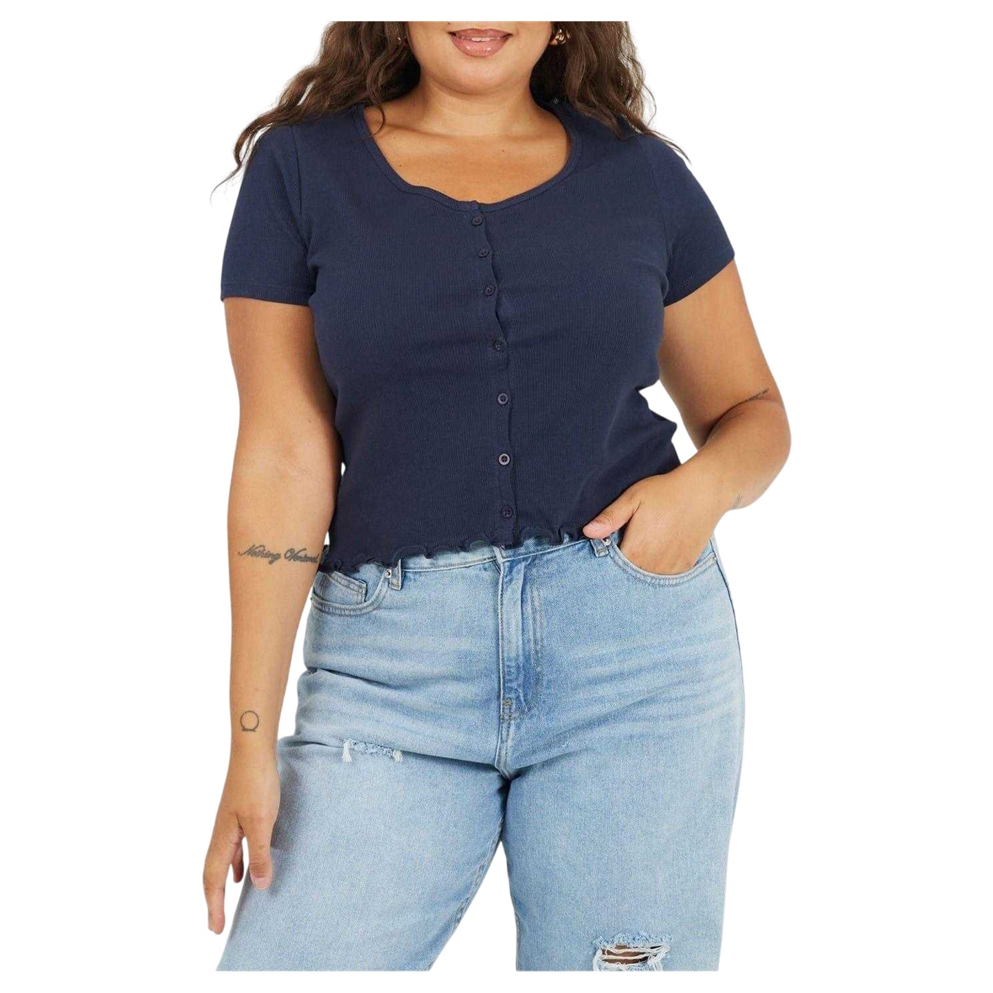 Navy - Front - Brave Soul Womens-Ladies Ribbed Plus T-Shirt