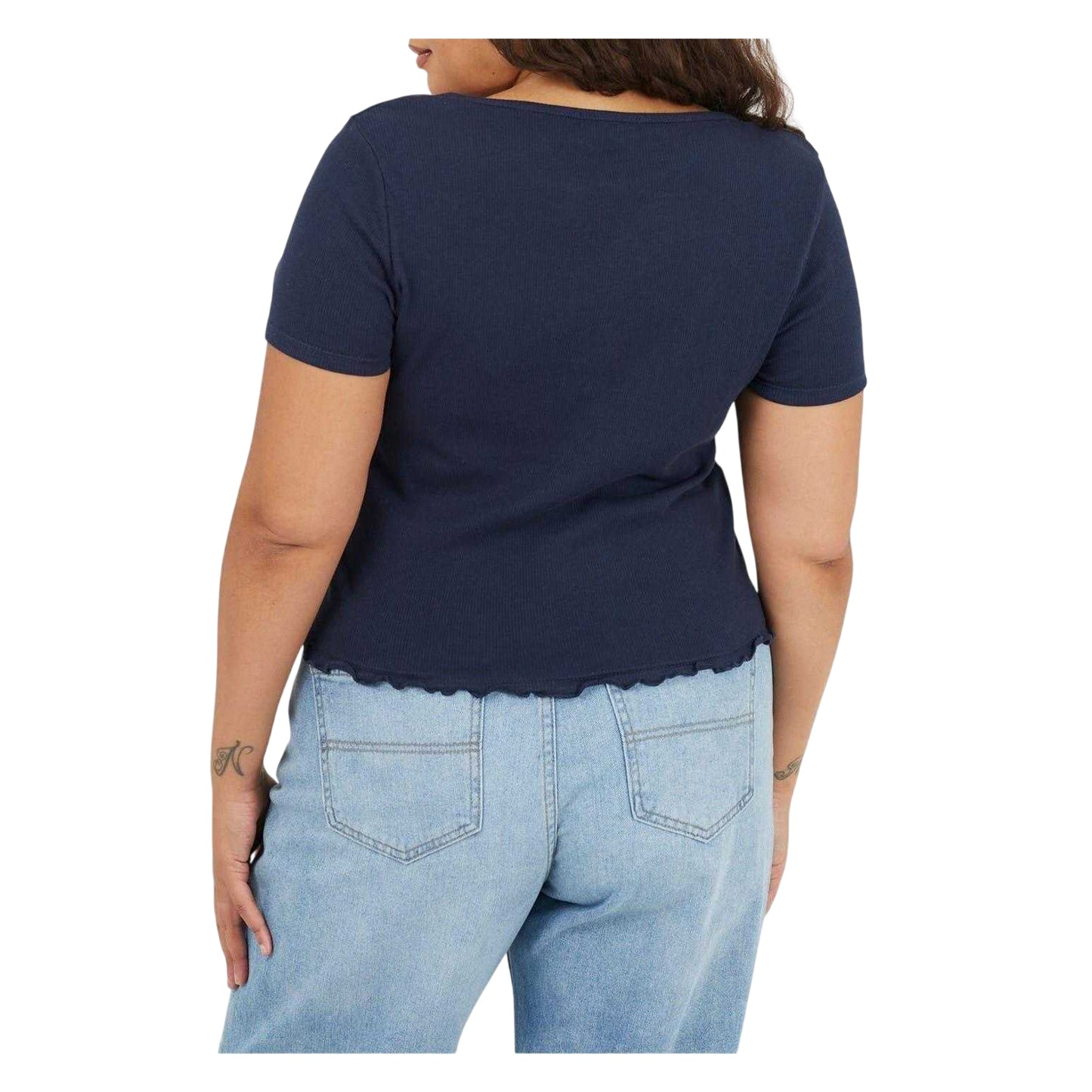 Navy - Back - Brave Soul Womens-Ladies Ribbed Plus T-Shirt