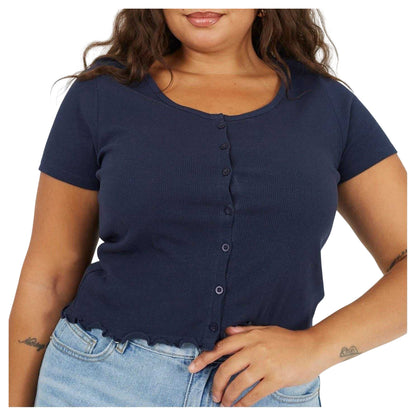 Navy - Side - Brave Soul Womens-Ladies Ribbed Plus T-Shirt
