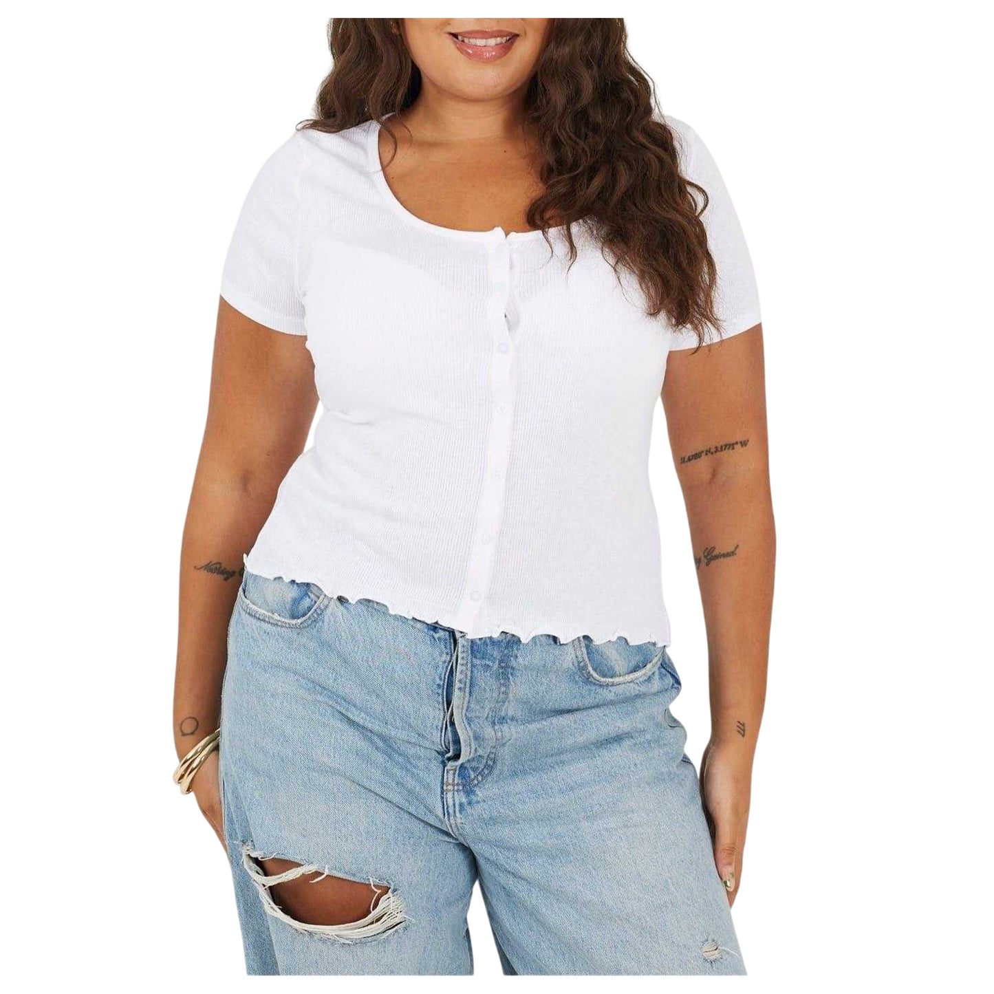 White - Front - Brave Soul Womens-Ladies Ribbed Plus T-Shirt