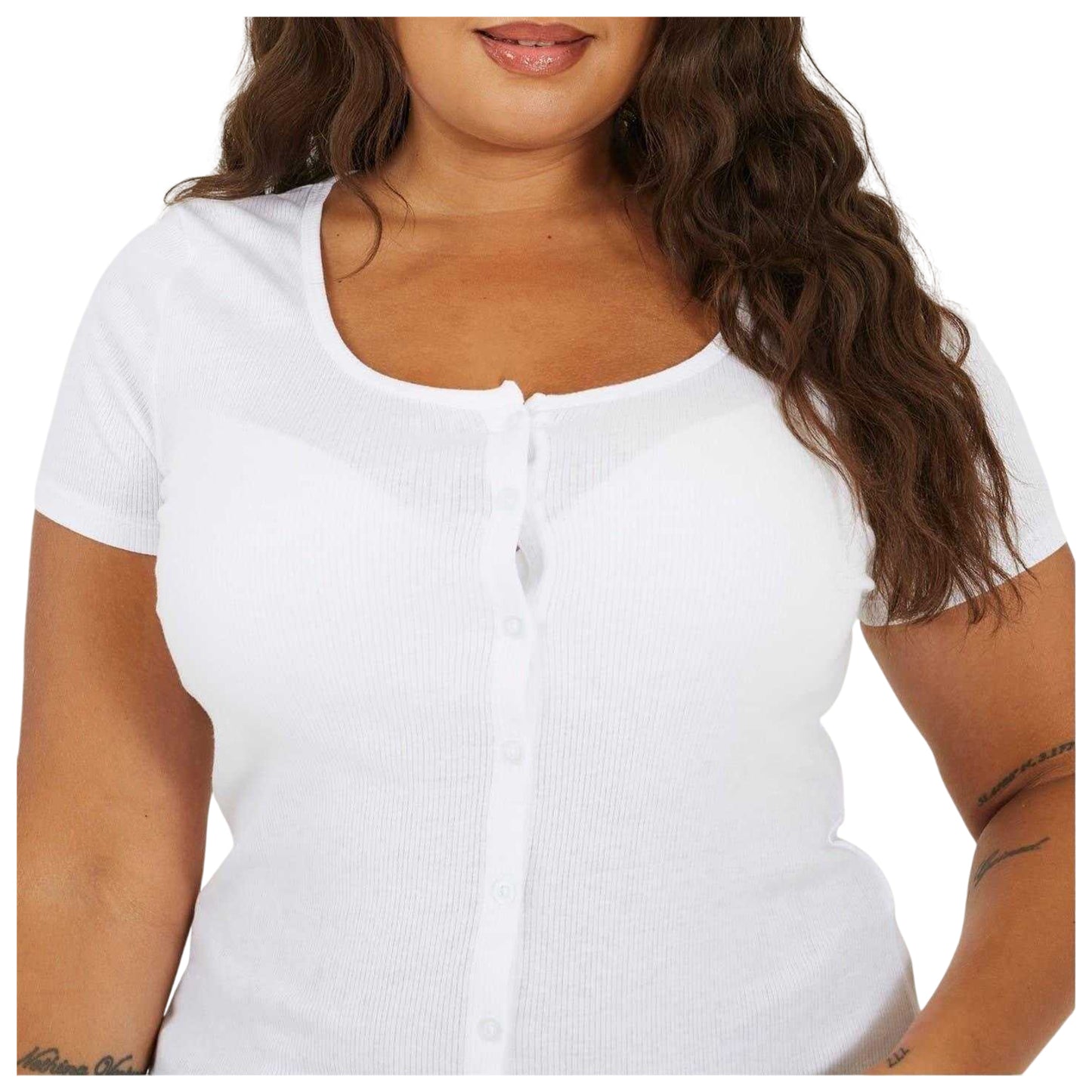 White - Side - Brave Soul Womens-Ladies Ribbed Plus T-Shirt