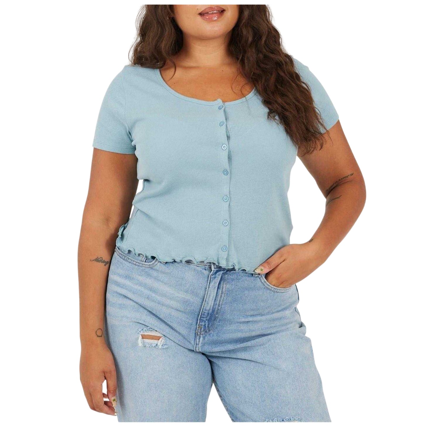 Duck Egg - Front - Brave Soul Womens-Ladies Ribbed Plus T-Shirt