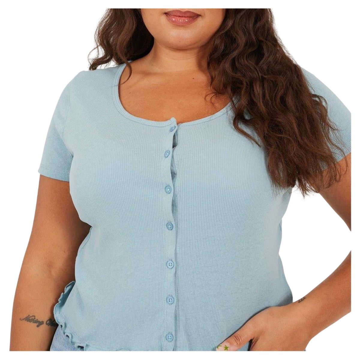 Duck Egg - Side - Brave Soul Womens-Ladies Ribbed Plus T-Shirt