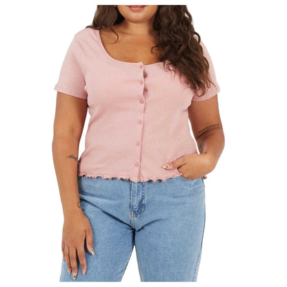 Dusty Rose - Front - Brave Soul Womens-Ladies Ribbed Plus T-Shirt