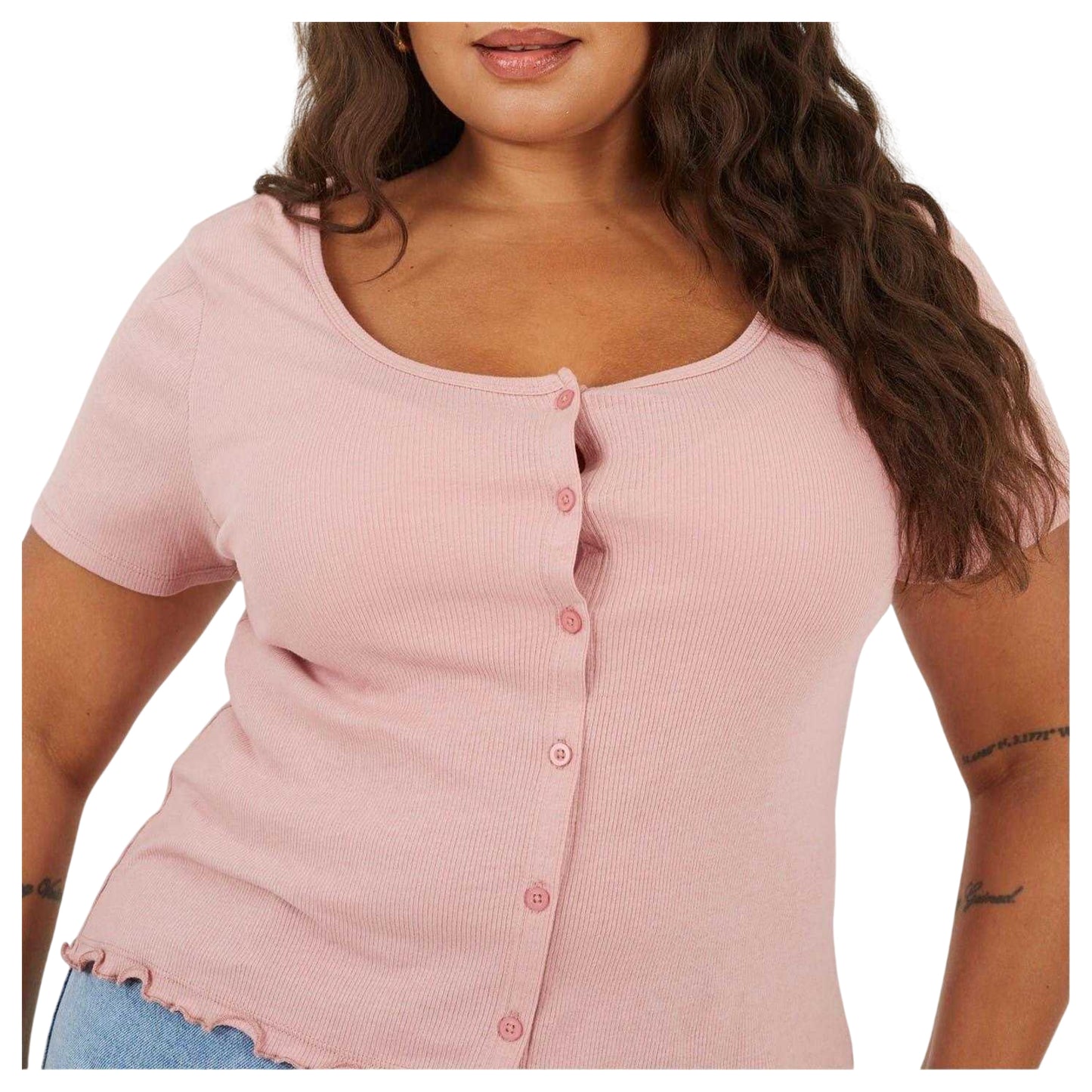 Dusty Rose - Side - Brave Soul Womens-Ladies Ribbed Plus T-Shirt