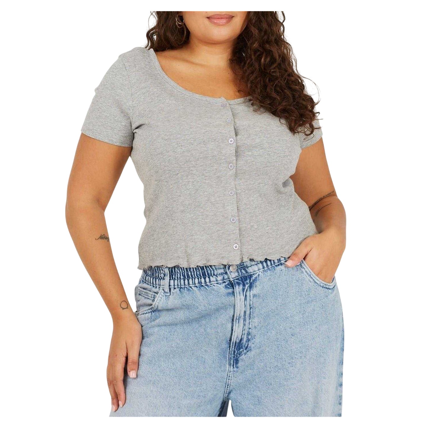 Grey Marl - Front - Brave Soul Womens-Ladies Ribbed Plus T-Shirt