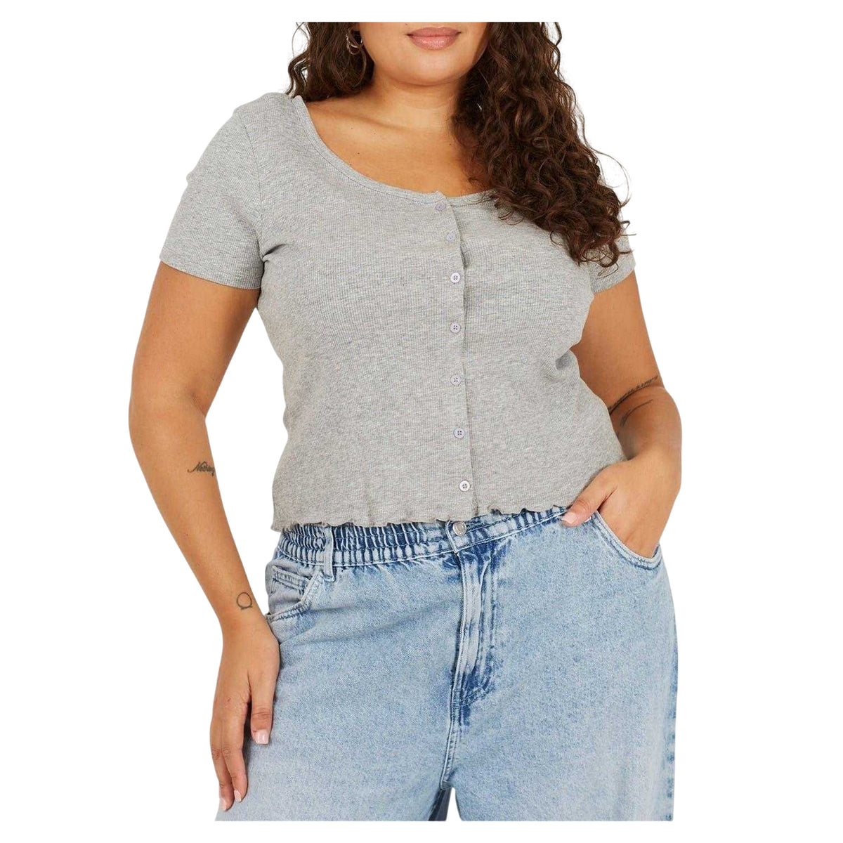 Grey Marl - Front - Brave Soul Womens-Ladies Ribbed Plus T-Shirt
