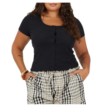 Black - Front - Brave Soul Womens-Ladies Ribbed Plus T-Shirt