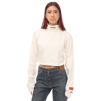 White-Black - Front - Heron Preston Womens-Ladies CTNMB Cropped Roll Neck T-Shirt