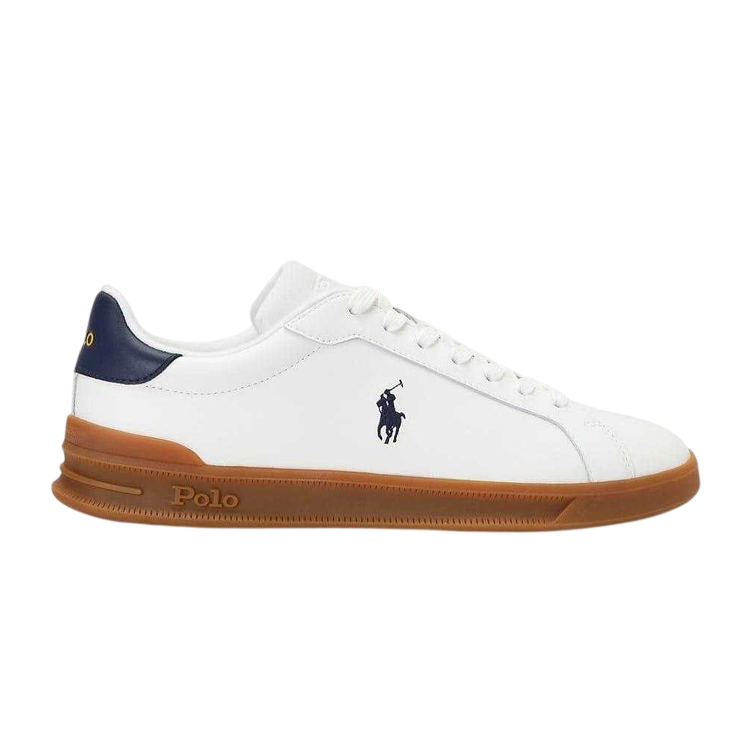 White-Navy - Side - Ralph Lauren Mens Court II Leather Trainers