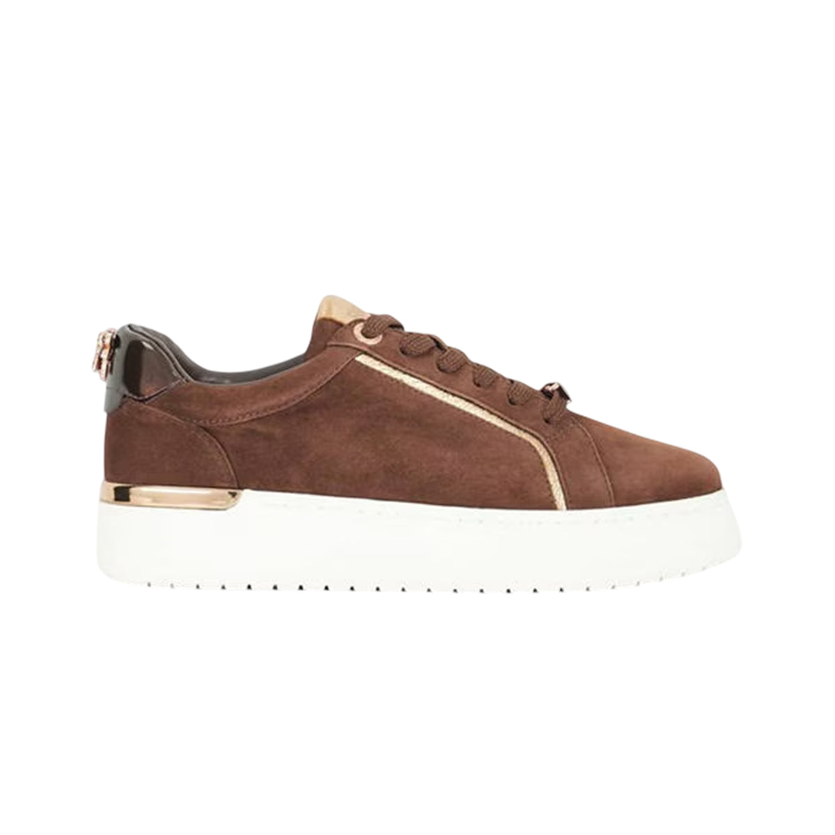 Brown - Side - Dune London Womens-Ladies Emmelino Suede Trainers