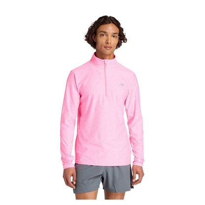 Neon Pink - Front - New Balance Mens Space Dye Quarter Zip Top