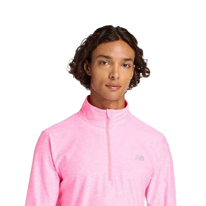 Neon Pink - Back - New Balance Mens Space Dye Quarter Zip Top