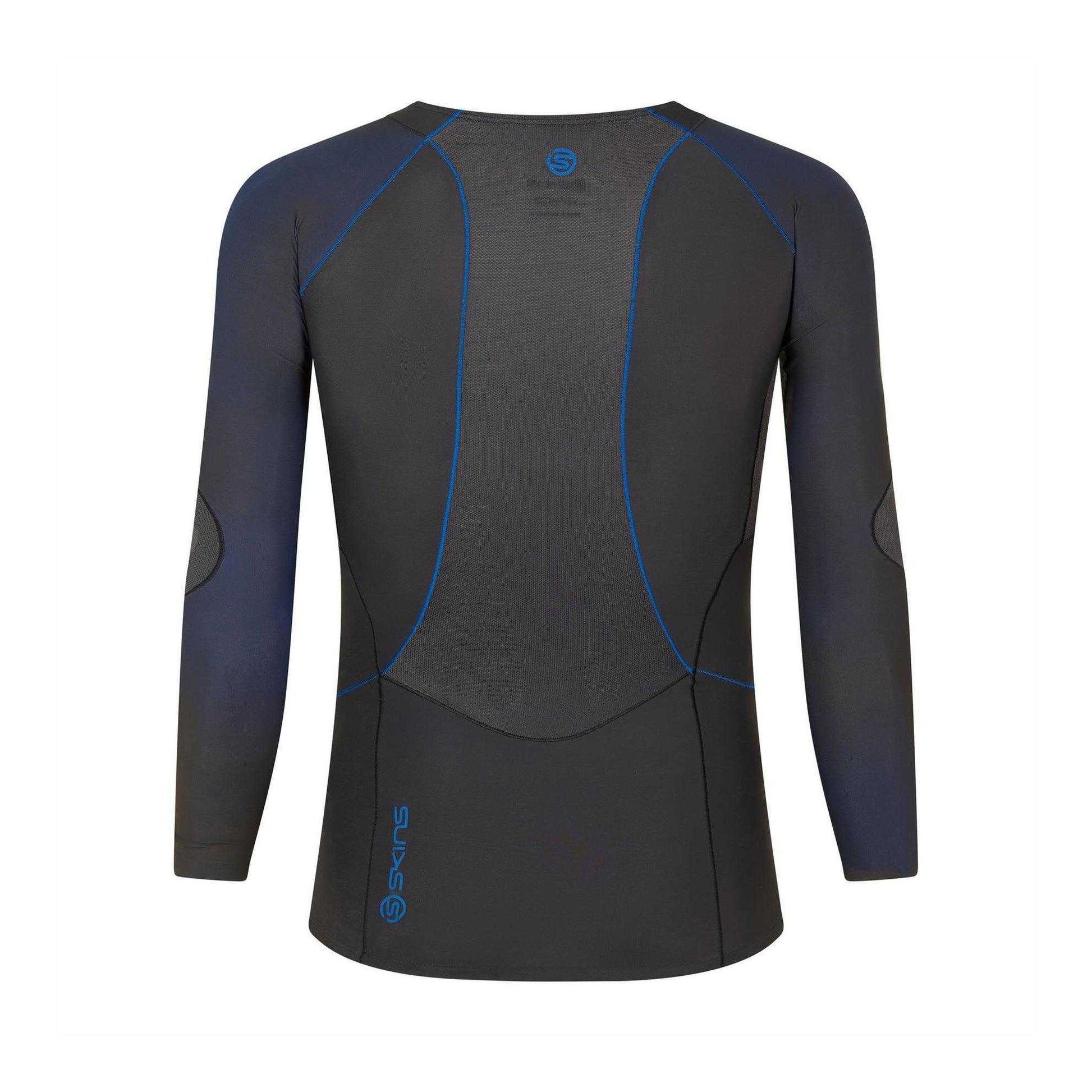 Black - Back - Skins Mens Contrast Sleeves Base Layer Top