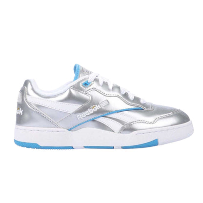 Silver - Side - Reebok Womens-Ladies BB 4000 II Metallic Leather Trainers