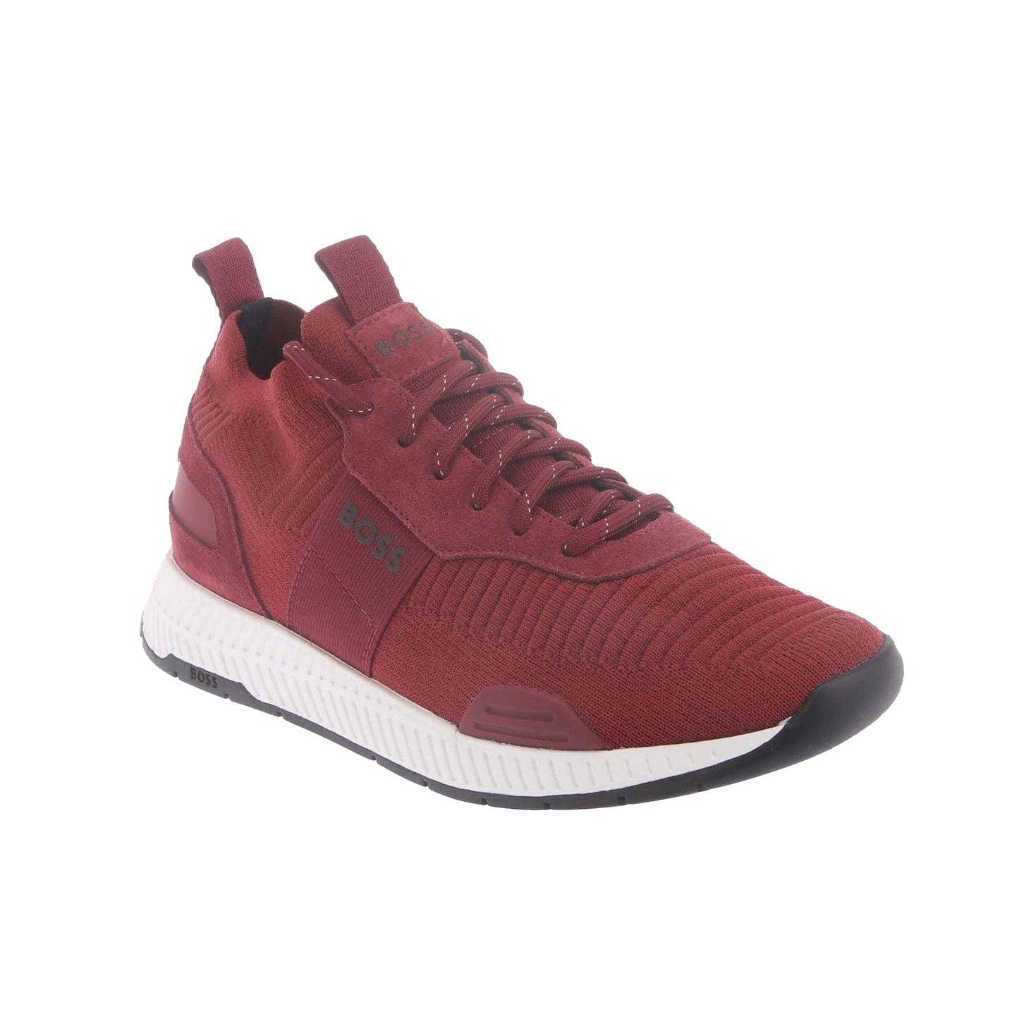 Red - Front - Boss Mens Titanium Knitted Trainers