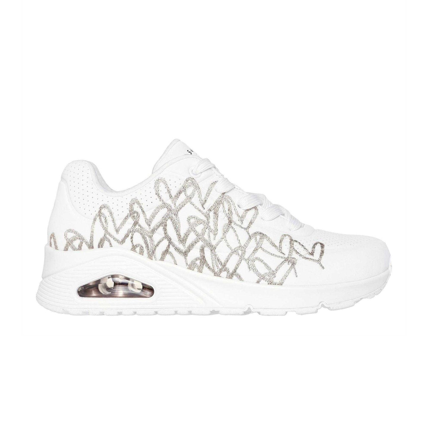 White-Gold - Side - Skechers Womens-Ladies Goldcrown Glitter Heart Trainers