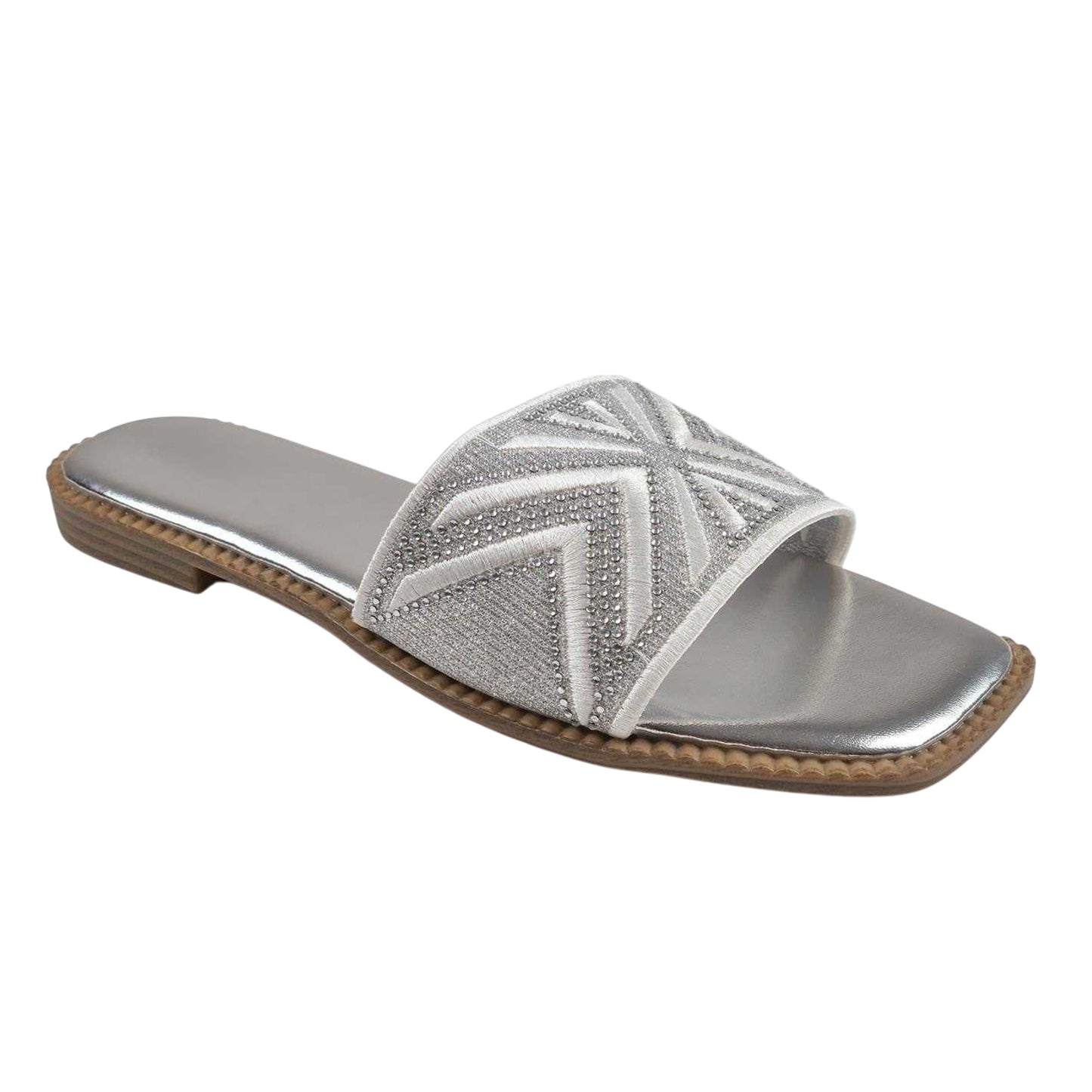 Silver - Front - Where´s That From Womens-Ladies Blossom Slides